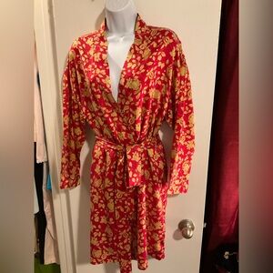 Victoria's Secret Vibrant Red and Gold Robe 100% Silk XS/S